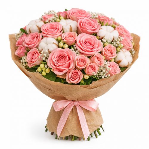 Букет из свежих цветов «Розовый сон»