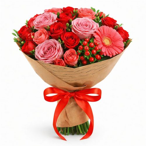 Букет из свежих цветов «Розовый вальс»